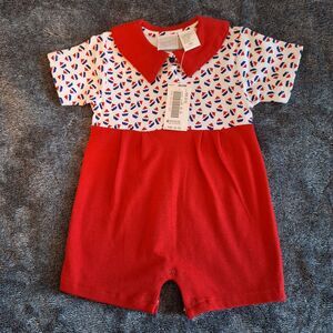 Vintage Magic Years Unisex Baby Outfit Red/White/Blue 6-9Mo. Nautical Sail Boats